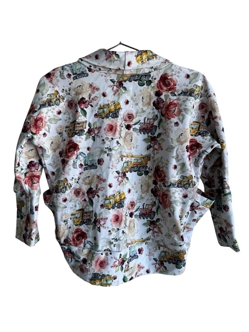 Handmade Girls Stretchy Tractor Cardigan Jacket Sz 5 Floral Girly Construction